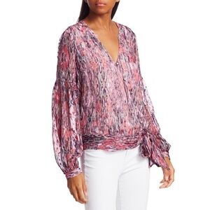 Parker Niko Batik-Print Blouse Silk Burnout Top